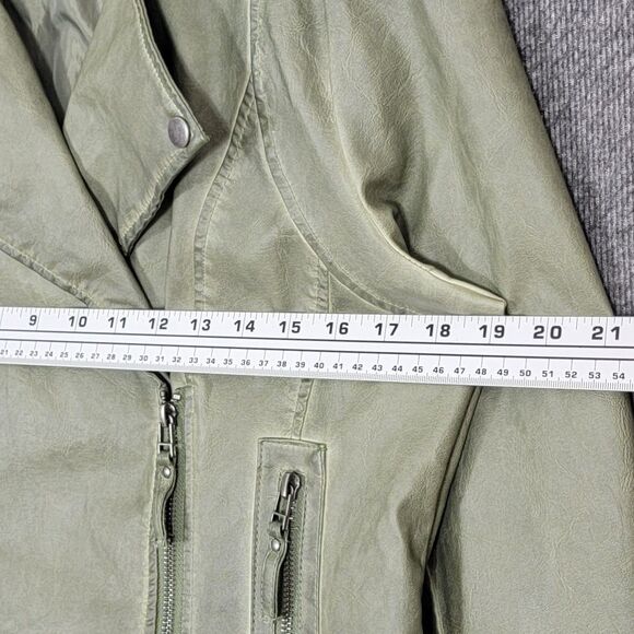 Max Studio Jacket Womens Large Sage Olive Green Vegan Faux Leather Moto Crop - Picture 6 of 13